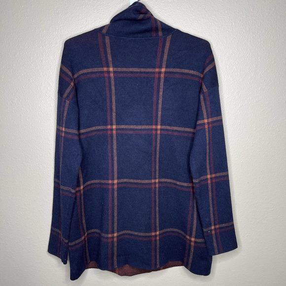 Max Studio Women's Navy Blue Plaid Long Sleeve Turtle Neck Knit Sweater Size S - Picture 8 of 9